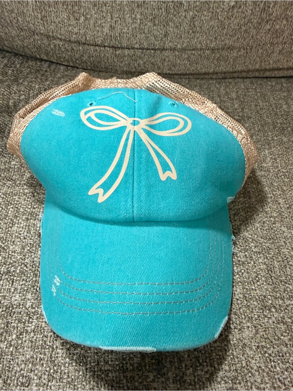 Turquoise Bow Trucker Hat with Mesh Back